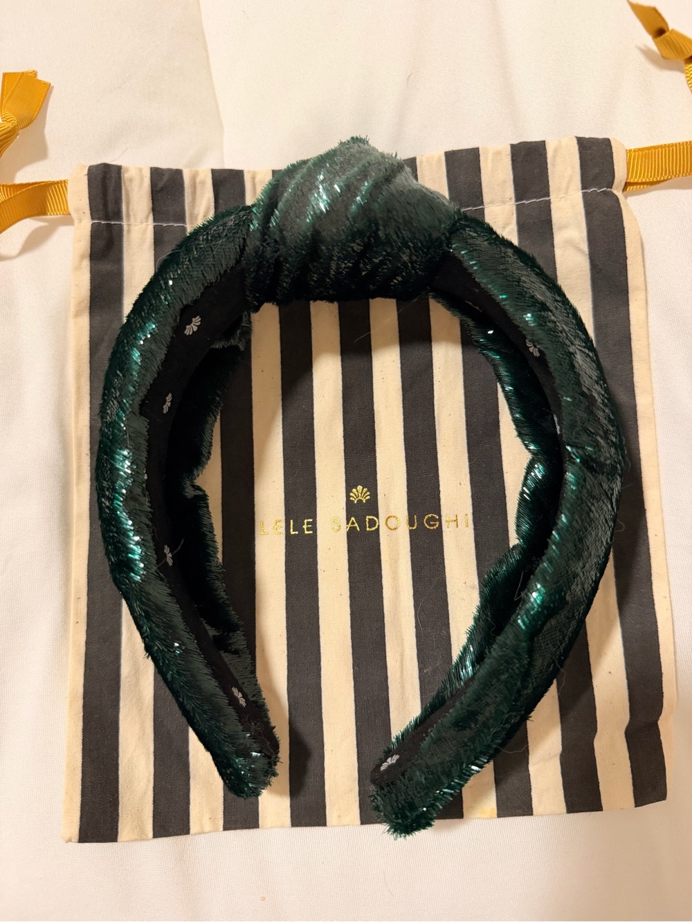 Lele Sadoughi Dark Emerald Knotted Velvet Headband
